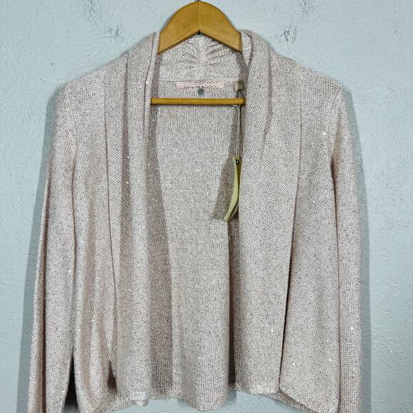 NEW! Knitted & Knotted Metallic Thread Cardigan Open Front Pink - S - Picture 2 of 8